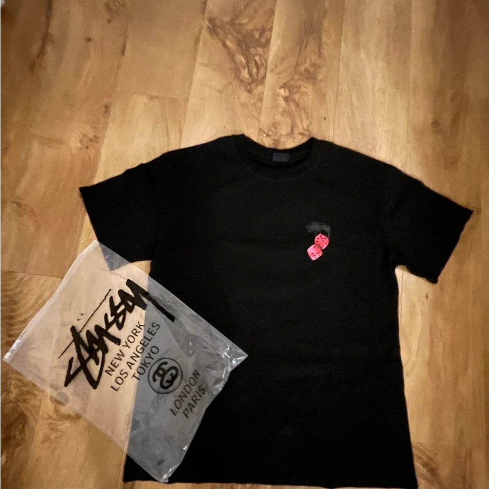 Stussy Black Short Sleeve Tee with Red Logo